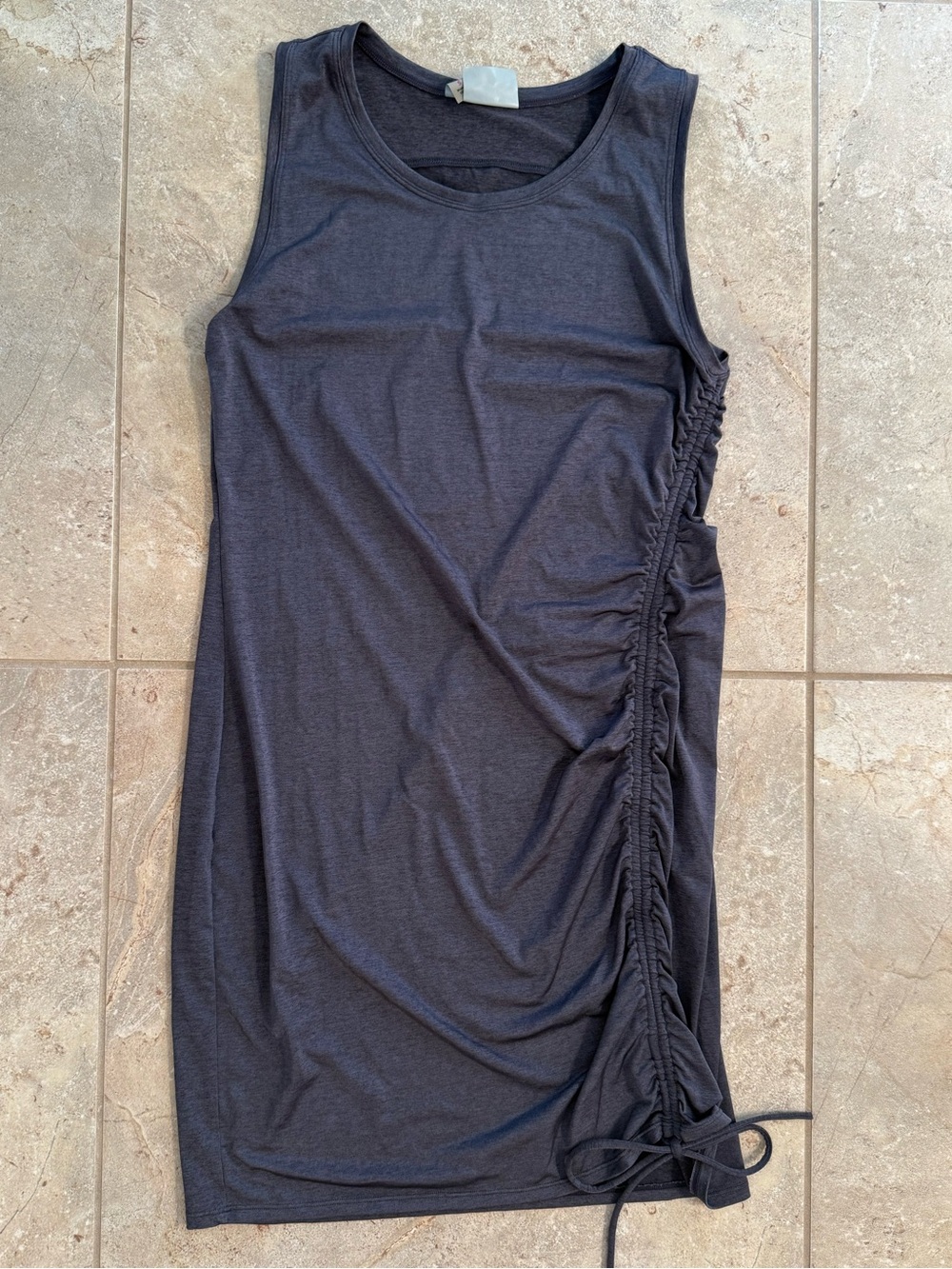 Athleta Sleeveless Tank Dress Slate Gray Size Small Ruched Drawstring Like New